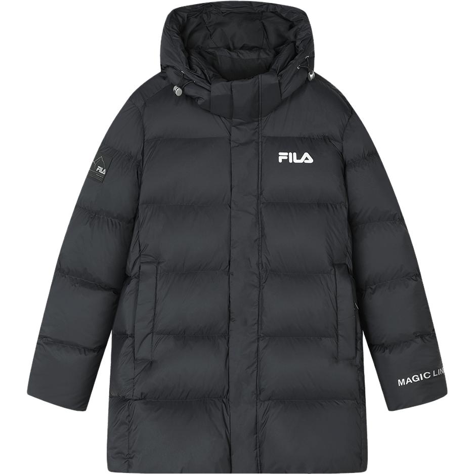 FILA  Long Hooded Down Jacket Black Casual Winter Coat F11M349911F-BK