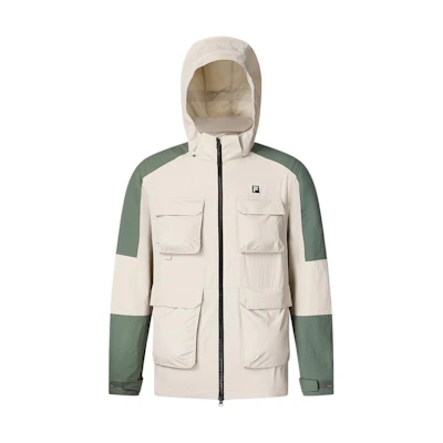FILA Multi-Pocket Colorblock Hooded Sports Jacket - Manor Grey. A11M417703F-GY