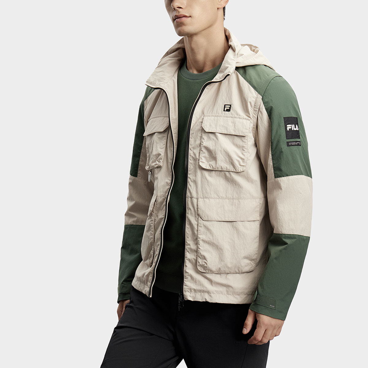 Shop FILA Jaket Olahraga Hoodie Multi-Saku Colorblock - Manor Grey. A11M417703F-GY