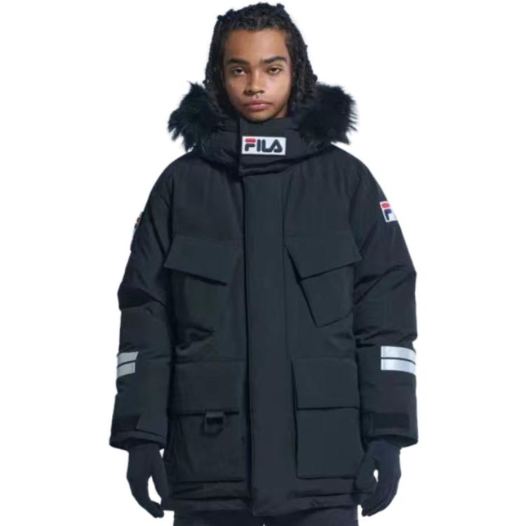 Shop FILA Jaket Quilted Puffer Logo Blok Warna, Hitam. FS2DJE4121X-BLK