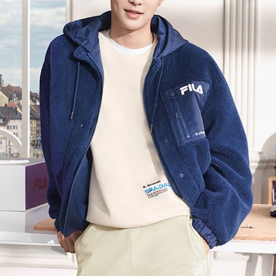 FILA Smoked Blue Fleece Hoodie Jacket with Logo. F11M249923F-DB Shop FILA Smoked Blue Fleece Hoodie Jacket with Logo. F11M249923F-DB