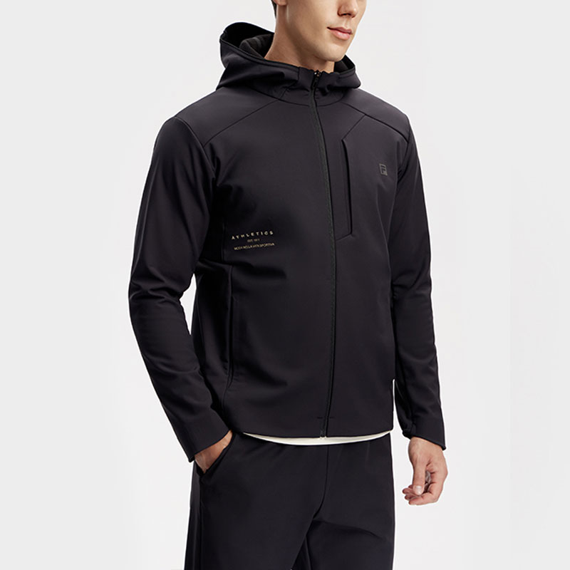 Shop FILA Jaket Fitness Hitam Solid Berhoodie Woven A11M411715F-BK