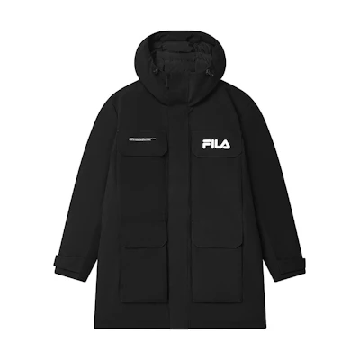 FILA Solid Black Hooded Long Down Jacket Winter Coat F11M249904ABK