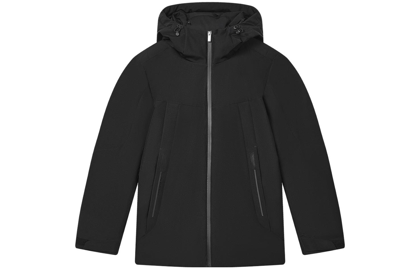 FILA  Solid Black Long Down Jacket with Hood Casual Style. F11M342903F-BK