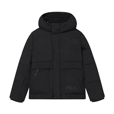 FILA Solid Color Down Jacket Hoodie Casual Coat - Black. F11M348906F-BK
