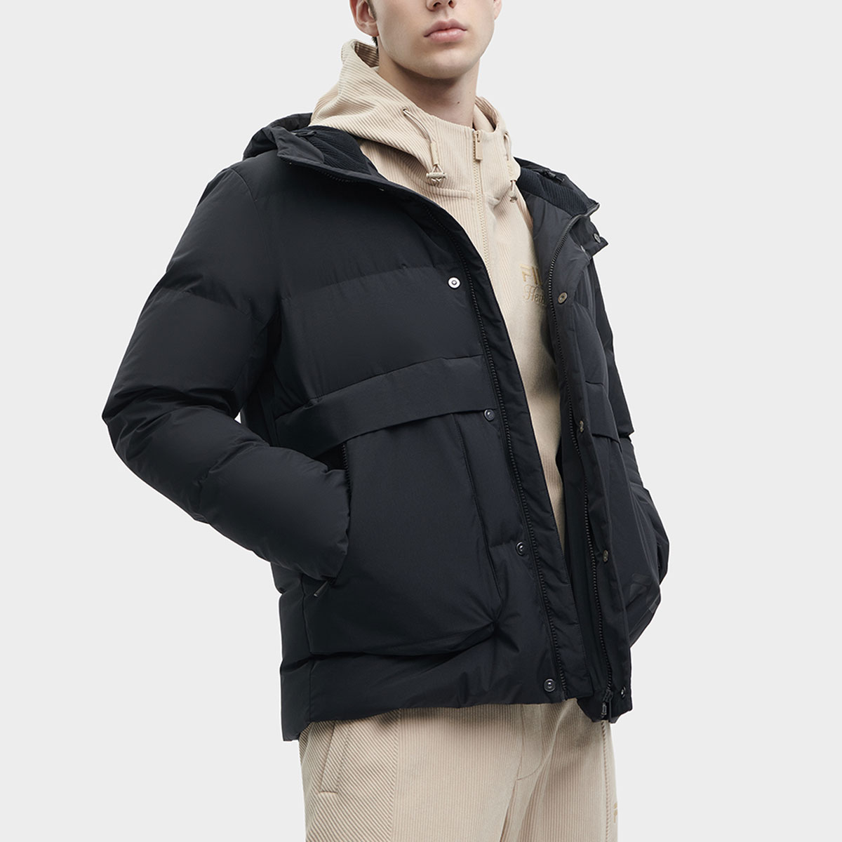 Details for FILA Jaket Hoodie Casual Warna Polos Hitam. F11M348906F-BK