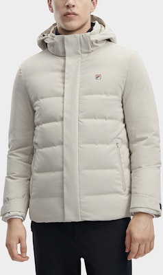 FILA Solid Color Hooded Down Jacket - Casual Winter Coat in Peaceful Gray F11M341904F-GY Shop FILA Solid Color Hooded Down Jacket - Casual Winter Coat in Peaceful Gray F11M341904F-GY