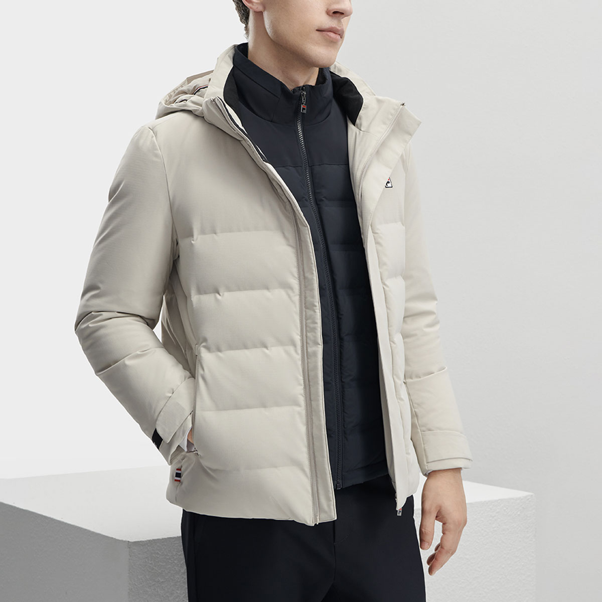 Details for FILA  Solid Color Hooded Down Jacket - Casual Winter Coat in Peaceful Gray F11M341904F-GY