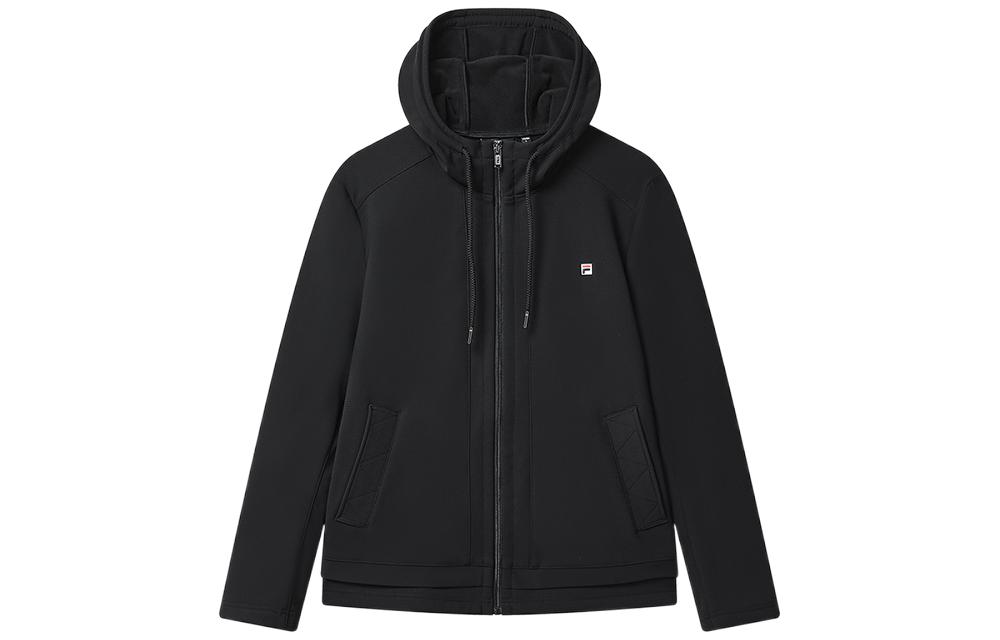 FILA  Solid Color Logo Patch Hooded Jacket. F11M318508F-BK