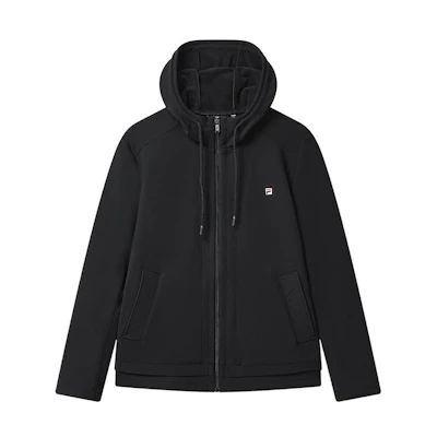 FILA Solid Color Logo Patch Hooded Jacket. F11M318508F-BK
