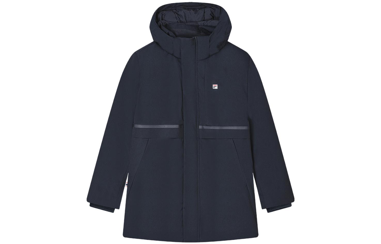 FILA  Solid Color Long Hooded Casual Down Jacket - Legend Blue F11M341910FNV