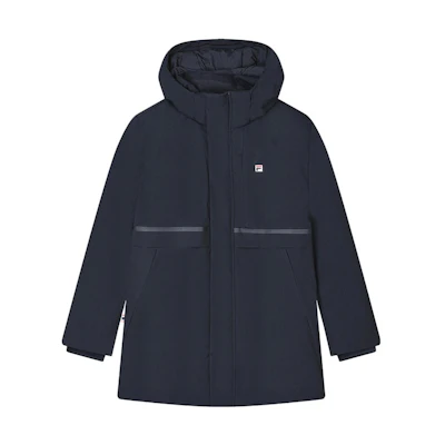 FILA Solid Color Long Hooded Casual Down Jacket - Legend Blue F11M341910FNV