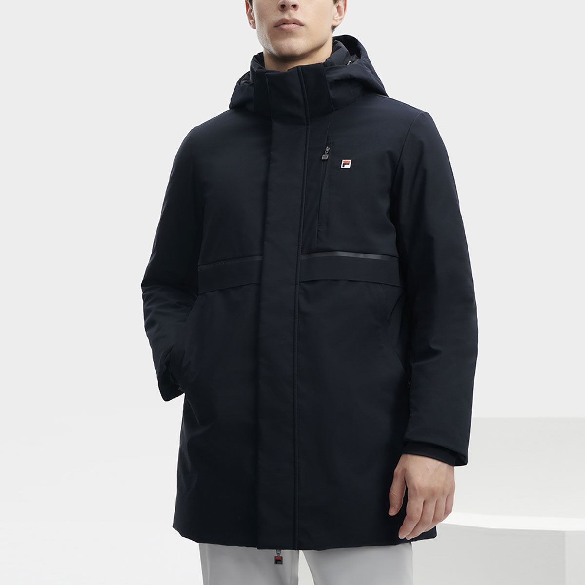 FILA  Solid Color Long Hooded Casual Down Jacket - Legend Blue F11M341910FNV 圖 4