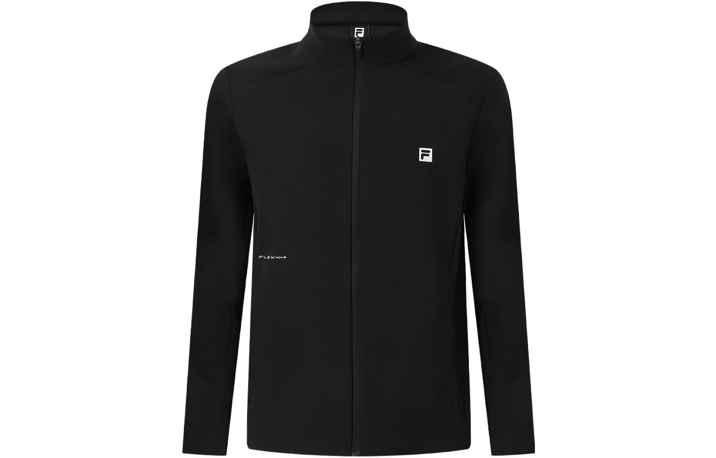 FILA  Solid Logo High Collar Knit Jacket in Deep Black. A11M331502ABK