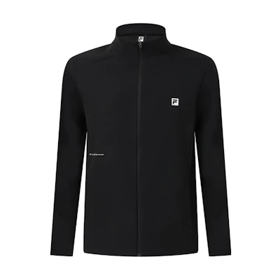 FILA Solid Logo High Collar Knit Jacket in Deep Black. A11M331502ABK