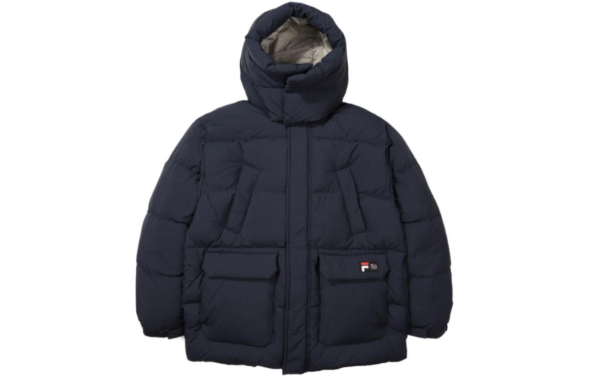 FILA ソリッドキルティングロゴパッチフード付きダウンジャケット 