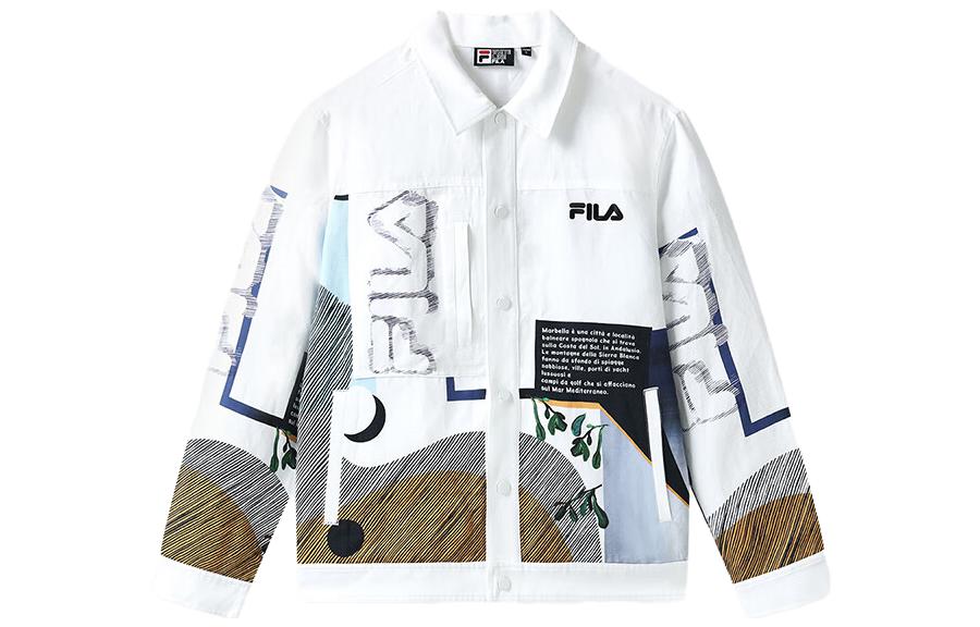 FILA  White Long-Sleeve Polo Shirt with All-Over Letter Print. F11M328701F-ZA