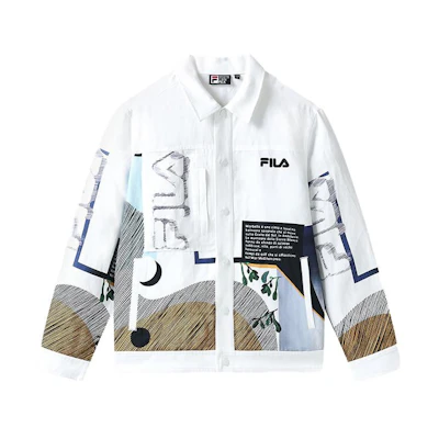 FILA White Long-Sleeve Polo Shirt with All-Over Letter Print. F11M328701F-ZA