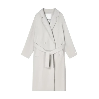 FILA Wool Coat Fashion Simple Lapel Single Button Overcoat Warm Gray F11M345701F-GY