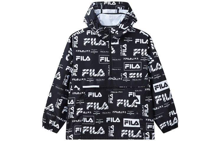 FILA All-Over Logo Hoodie Jacket Black Unisex Casual Style F11M934708FPT