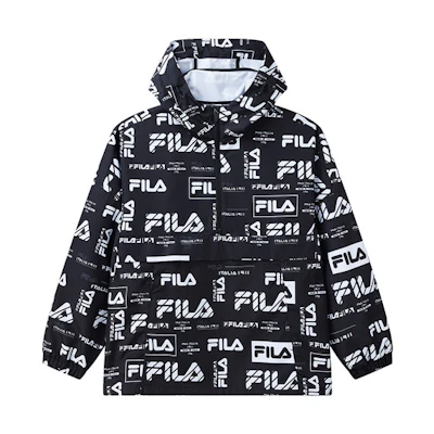FILA All-Over Logo Hoodie Jacket Black Unisex Casual Style F11M934708FPT