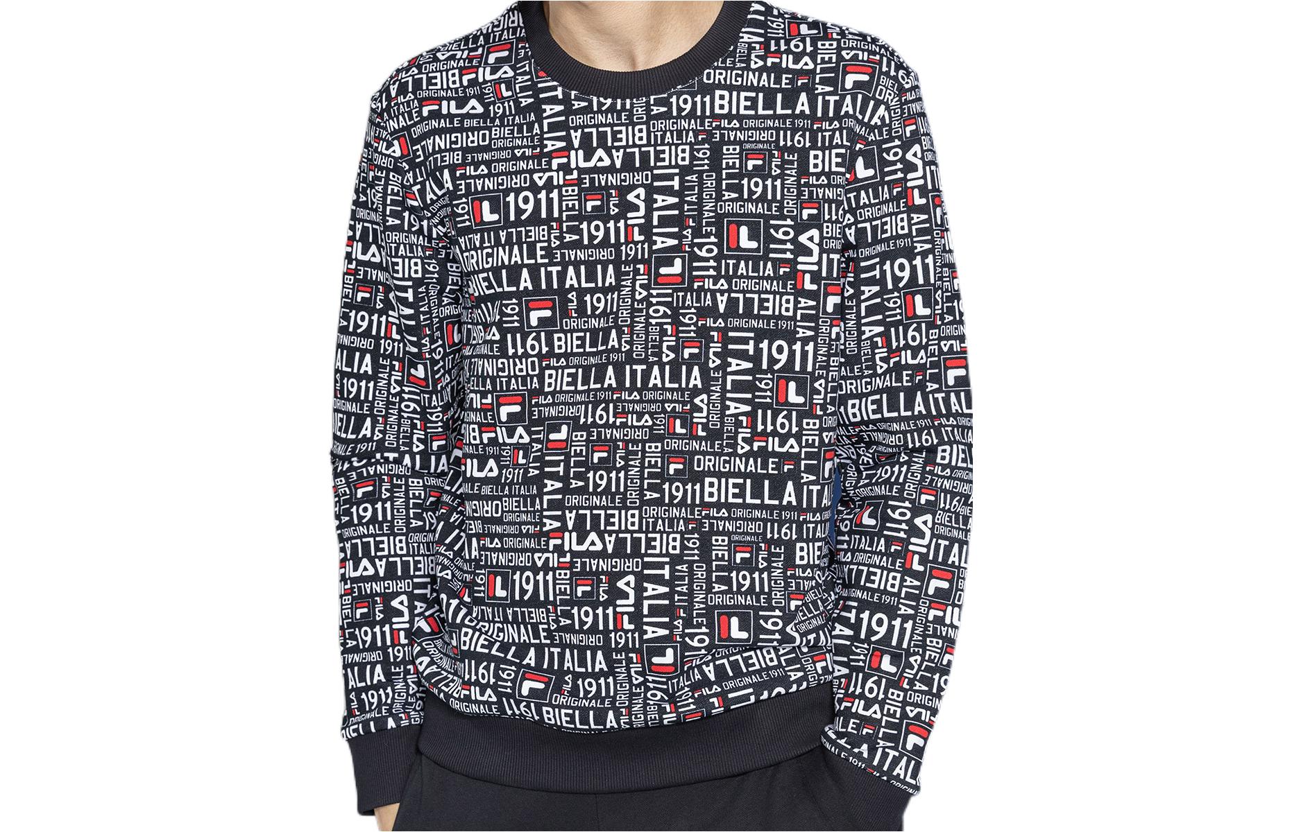 FILA All-Over Print Crewneck Pullover Sweatshirt Unisex Black F11M84822F-NV