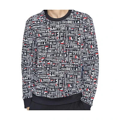 FILA All-Over Print Crewneck Pullover Sweatshirt Unisex Black F11M84822F-NV