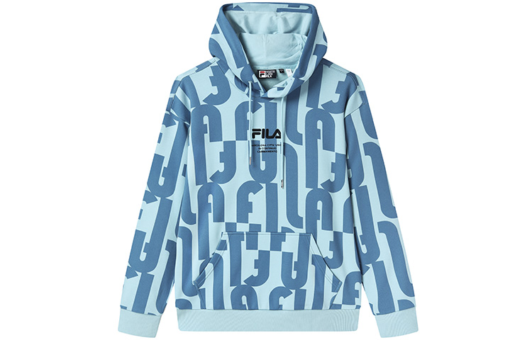 FILA All-Over Print Loose Fit Knit Hoodie Light Mist Blue F11M319210F-LB