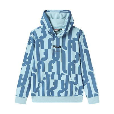 FILA All-Over Print Loose Fit Knit Hoodie Light Mist Blue F11M319210F-LB