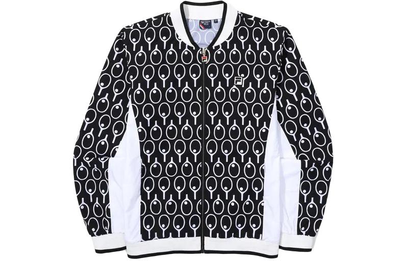 FILA All-Over Print V-Neck Zip Jacket Unisex - Dark Blue Long Sleeve FS2JKG2302XBLK