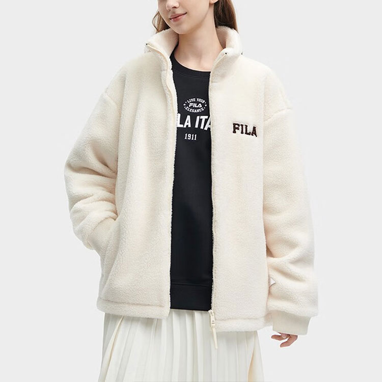 Details for FILA 字母数字拉链羊羔绒外套 男女同款 米白色 F11U349501FIV