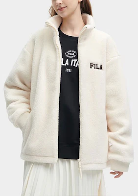 FILA 字母数字拉链羊羔绒外套 男女同款 米白色 F11U349501FIV Details for FILA 字母数字拉链羊羔绒外套 男女同款 米白色 F11U349501FIV