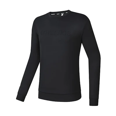 FILA Athletics Basic Solid Black Crewneck Knit Pullover Sweatshirt Men A11M242202FBK