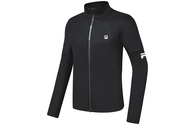 FILA Athletics Black Fleece Jacket with Logo Patch and Solid Design A11M241505F-BK