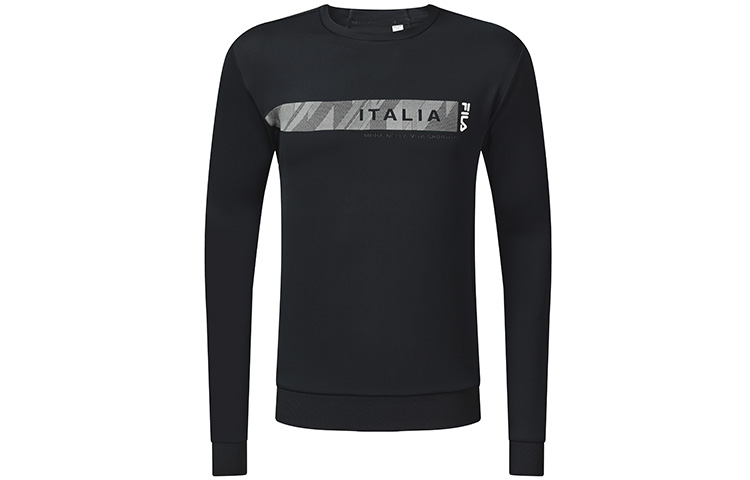 FILA Athletics Black Pullover Knit Sweatshirt with Logo Design A11M231205F-BK