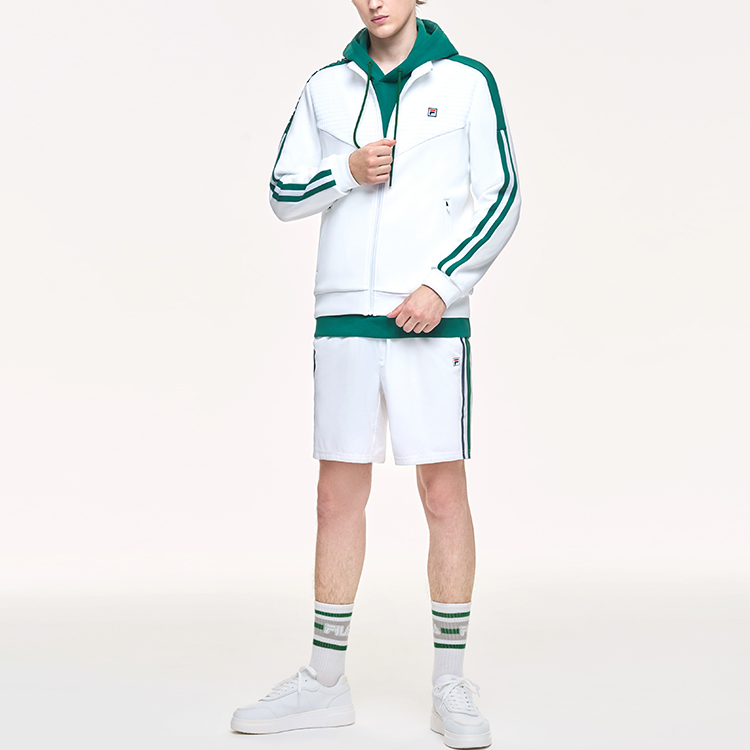 Shop 斐乐拼色LOGO印花针织教练夹克 男款 翡翠白 A11M113501F-WT