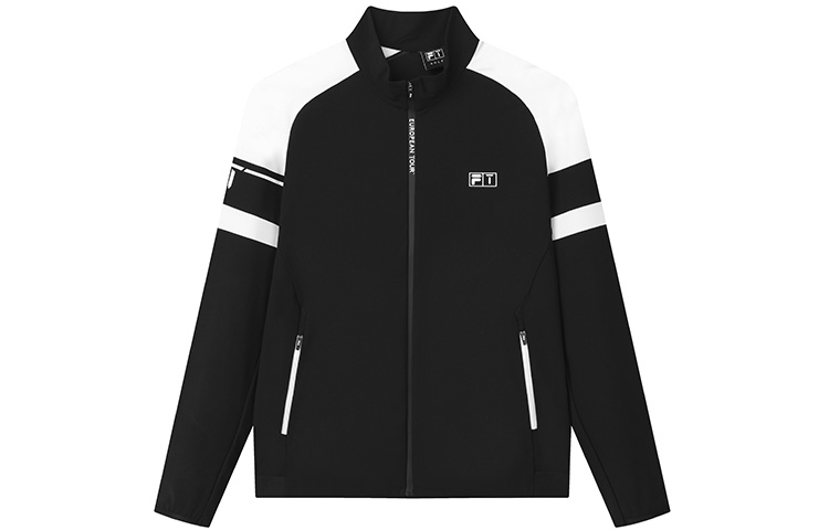 FILA Athletics Colorblock Logo Print Knit Jacket Deep Black A11M145505F-BK