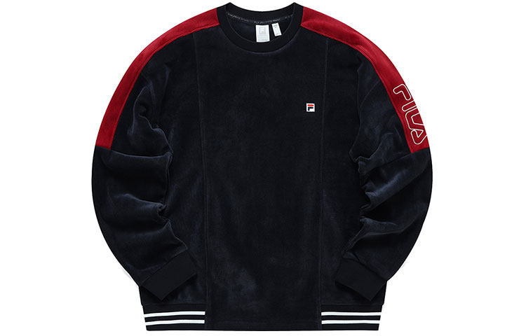 FILA Athletics Embroidered Logo Colorblock Fleece Pullover Sweatshirt Blue Men A11M143222F-NV