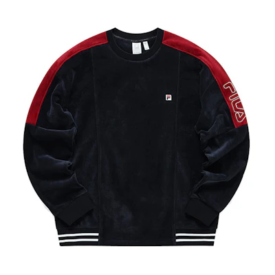 FILA Athletics Embroidered Logo Colorblock Fleece Pullover Sweatshirt Blue Men A11M143222F-NV