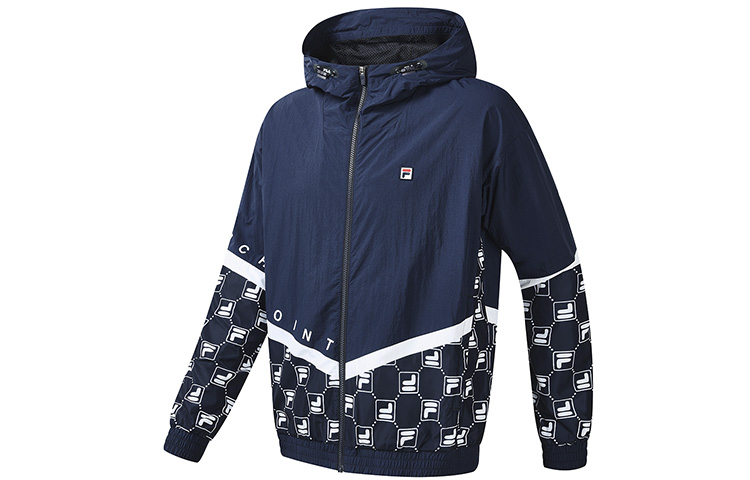 FILA Athletics Geometric Logo Hooded Casual Woven Jacket Blue A11M233704F-NV
