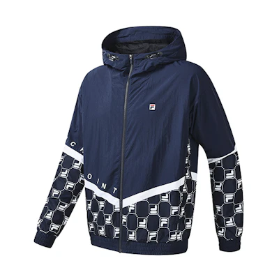 FILA Athletics Geometric Logo Hooded Casual Woven Jacket Blue A11M233704F-NV