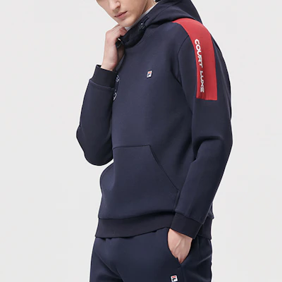 FILA 男款刺繡標誌拼色運動長袖上衣 藍色 A11M143213F-NV Sizing FILA 男款刺繡標誌拼色運動長袖上衣 藍色 A11M143213F-NV