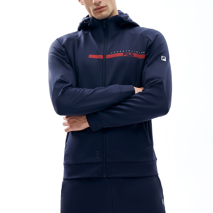 FILA Athletics Logo Fleece Lined Breathable Running Hoodie Jacket - RD Blue A11M211502F-NV 圖 4