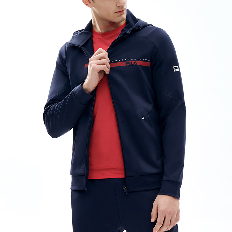 FILA Athletics Logo Fleece Lined Breathable Running Hoodie Jacket - RD Blue A11M211502F-NV 圖 6