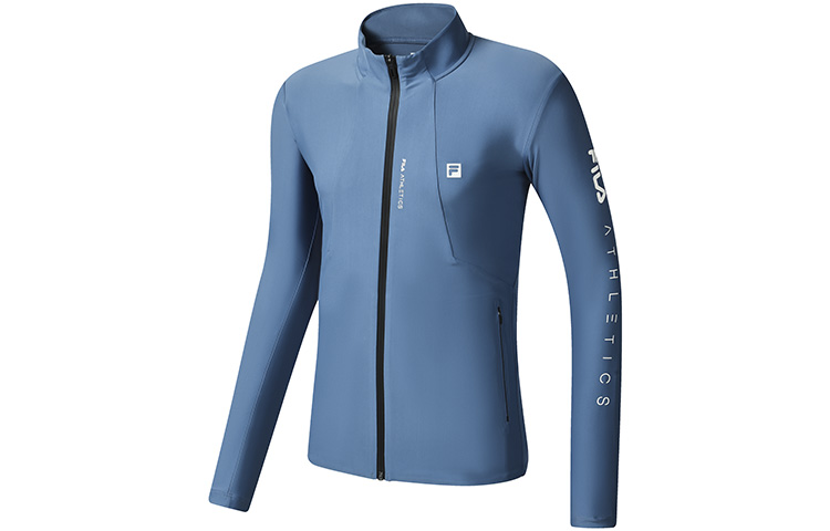 FILA Athletics Logo Knit Long-Sleeve Running Jacket Gray Cobalt Blue A11M231501F-BU