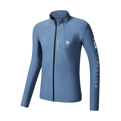 FILA Athletics Logo Knit Long-Sleeve Running Jacket Gray Cobalt Blue A11M231501F-BU