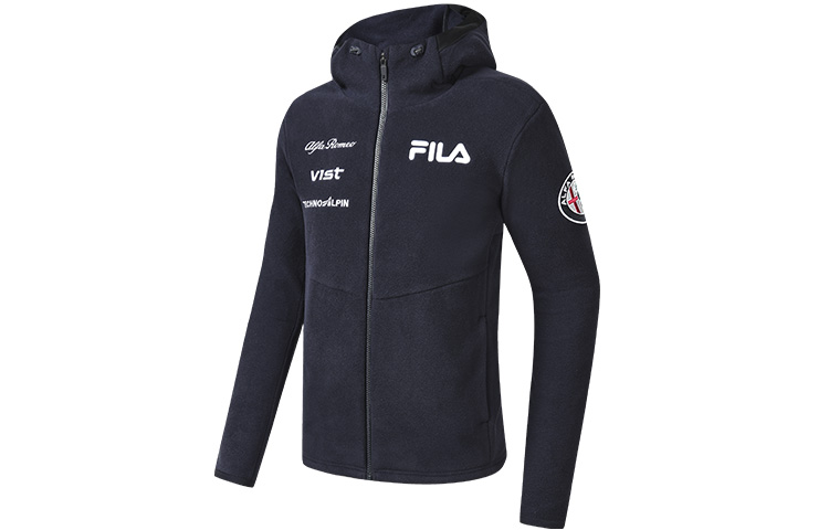 FILA Athletics Navy Logo Embroidered Fleece Knit Hoodie Jacket A11M246504F-NV