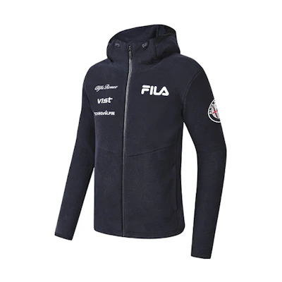 FILA Athletics Navy Logo Embroidered Fleece Knit Hoodie Jacket A11M246504F-NV
