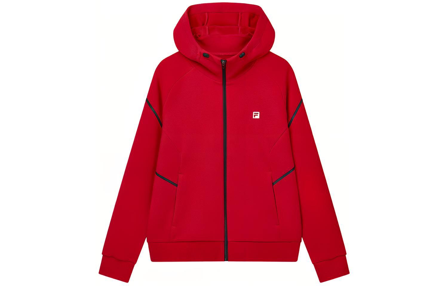 FILA Athletics Red Logo Knit Hoodie Casual Jacket A11M211506F-RD