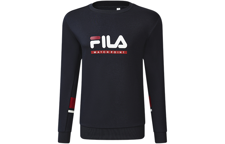 FILA Athletics Retro Logo Print Knit Pullover Sweatshirt Blue - 秋季 A11M233202FNV